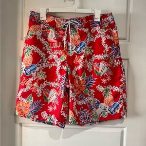 St. John's Bay Red Tropical Print Men's Swim Shorts